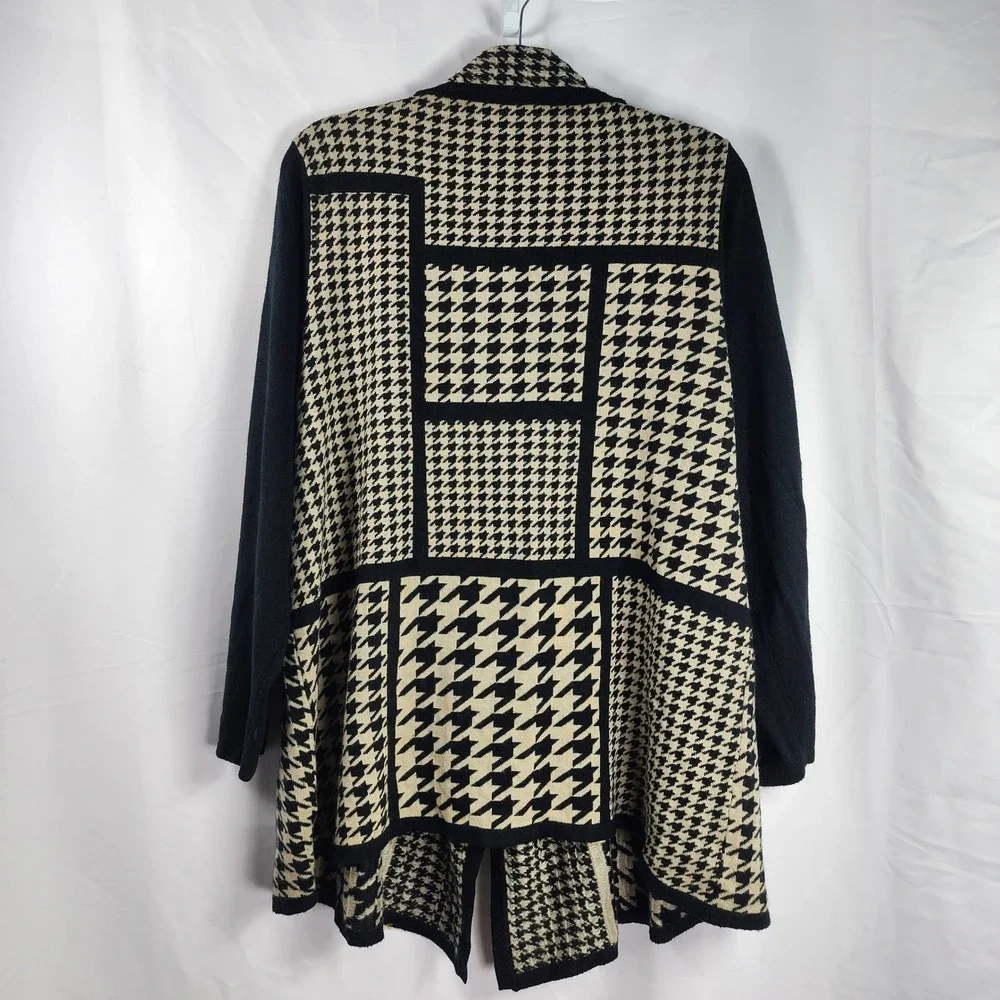Y2K Womens Houndstooth Patchwork Cardigan Sweater Chunky Neutral Indie Artsy‎ 2X